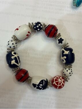 Source Unknown Red White Navy Anchor Beaded Bracelet